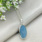 Hepburn and Hughes Blue Agate | 20mm Oval | Gemstone Pendant | Gemini Gift | Sterling Silver