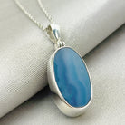 Hepburn and Hughes Blue Agate | 20mm Oval | Gemstone Pendant | Gemini Gift | Sterling Silver