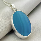 Hepburn and Hughes Blue Agate | 30mm Oval | Gemstone Pendant | Gemini Gift | Sterling Silver