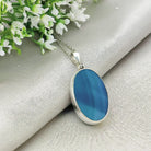 Hepburn and Hughes Blue Agate | 30mm Oval | Gemstone Pendant | Gemini Gift | Sterling Silver