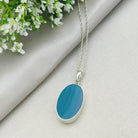 Hepburn and Hughes Blue Agate | 30mm Oval | Gemstone Pendant | Gemini Gift | Sterling Silver