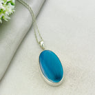 Hepburn and Hughes Blue Agate | 40mm Oval | Gemstone Pendant | Sterling Silver