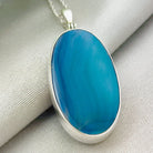 Hepburn and Hughes Blue Agate | 40mm Oval | Gemstone Pendant | Sterling Silver