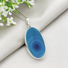 Hepburn and Hughes Blue Agate | 40mm Oval | Gemstone Pendant | Sterling Silver