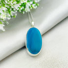 Hepburn and Hughes Blue Agate | 40mm Oval | Gemstone Pendant | Sterling Silver