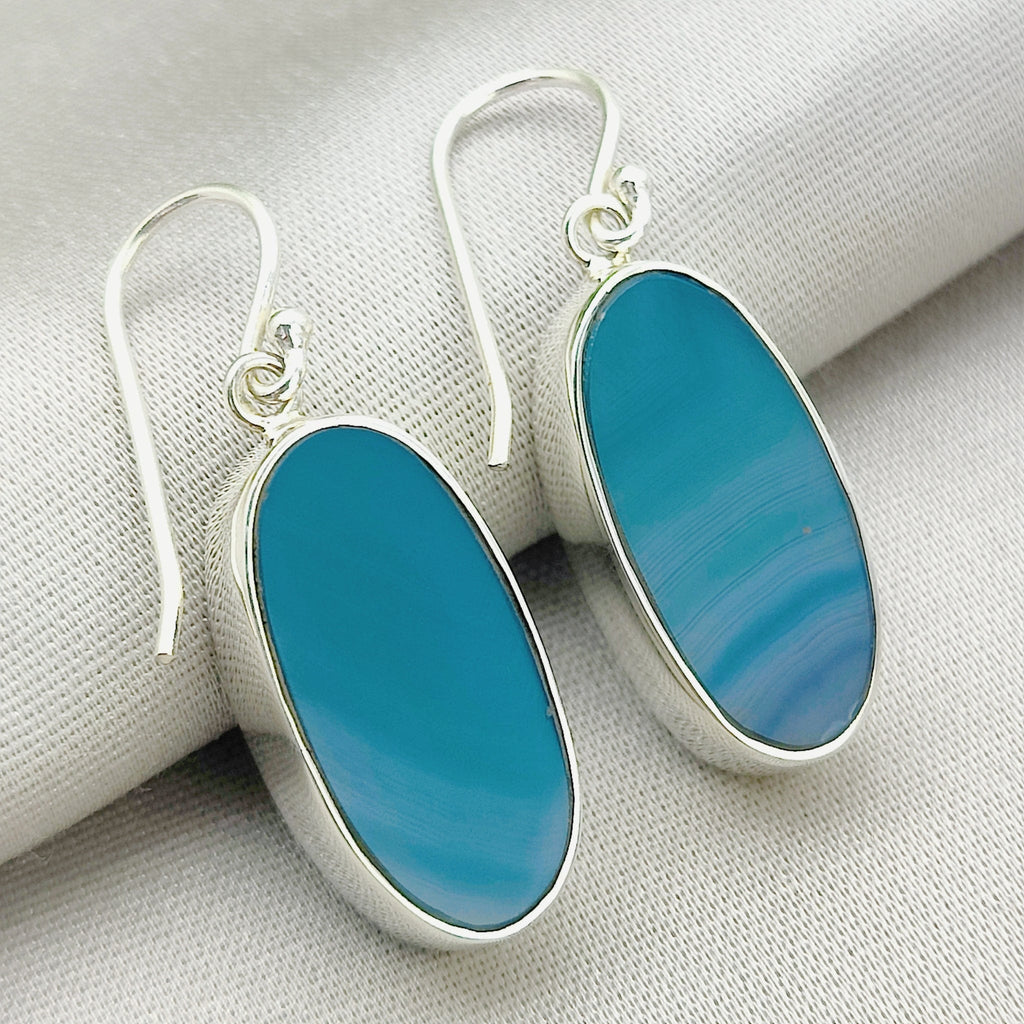 Hepburn and Hughes Blue Agate Earrings | 20mm Oval | Geminin Gemstone Gift | Sterling Silver