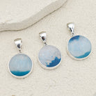 Hepburn and Hughes Blue Agate Pendant | 25mm Circle | Gemini Gemstone | Sterling Silver