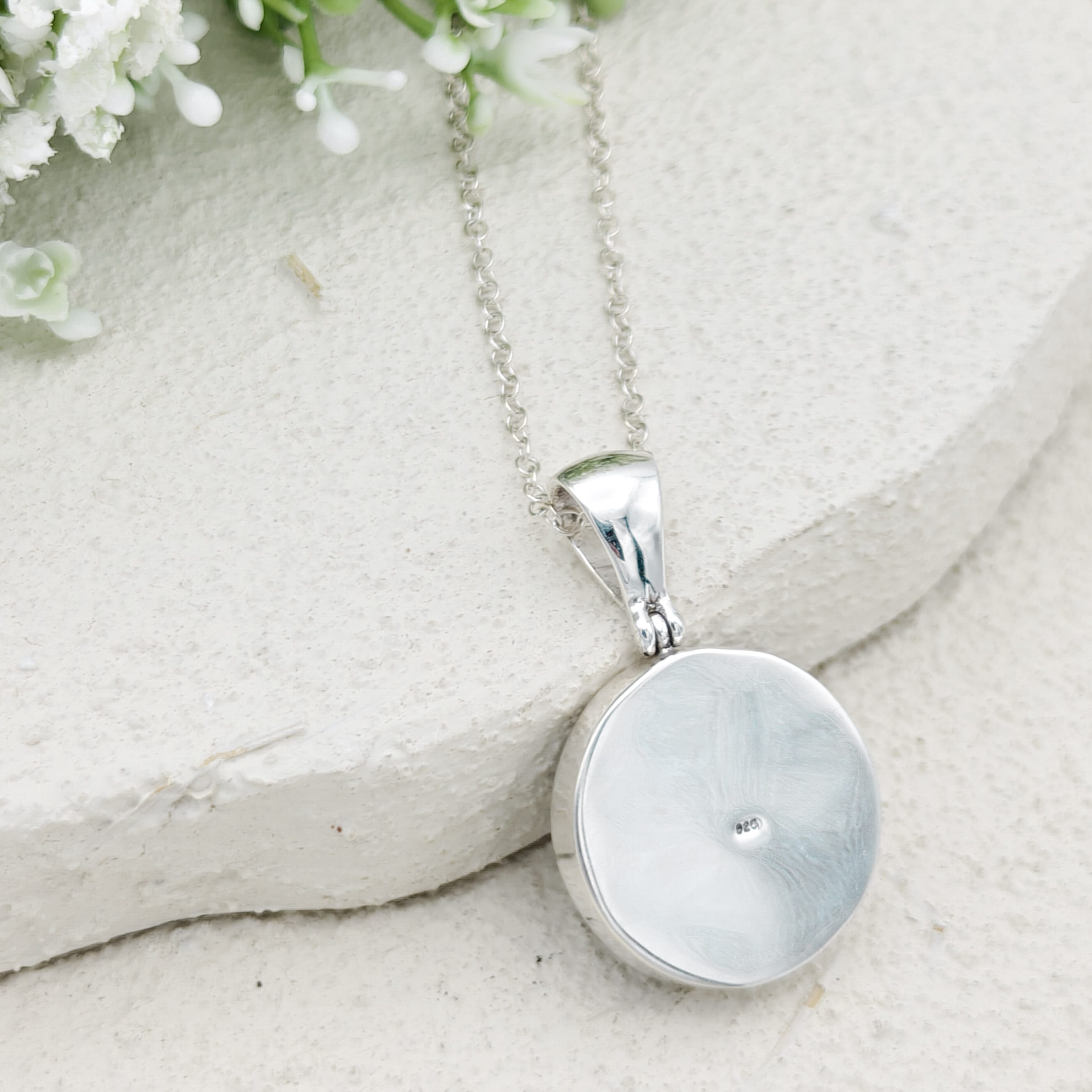 Hepburn and Hughes Blue Agate Pendant | 25mm Circle | Gemini Gemstone | Sterling Silver