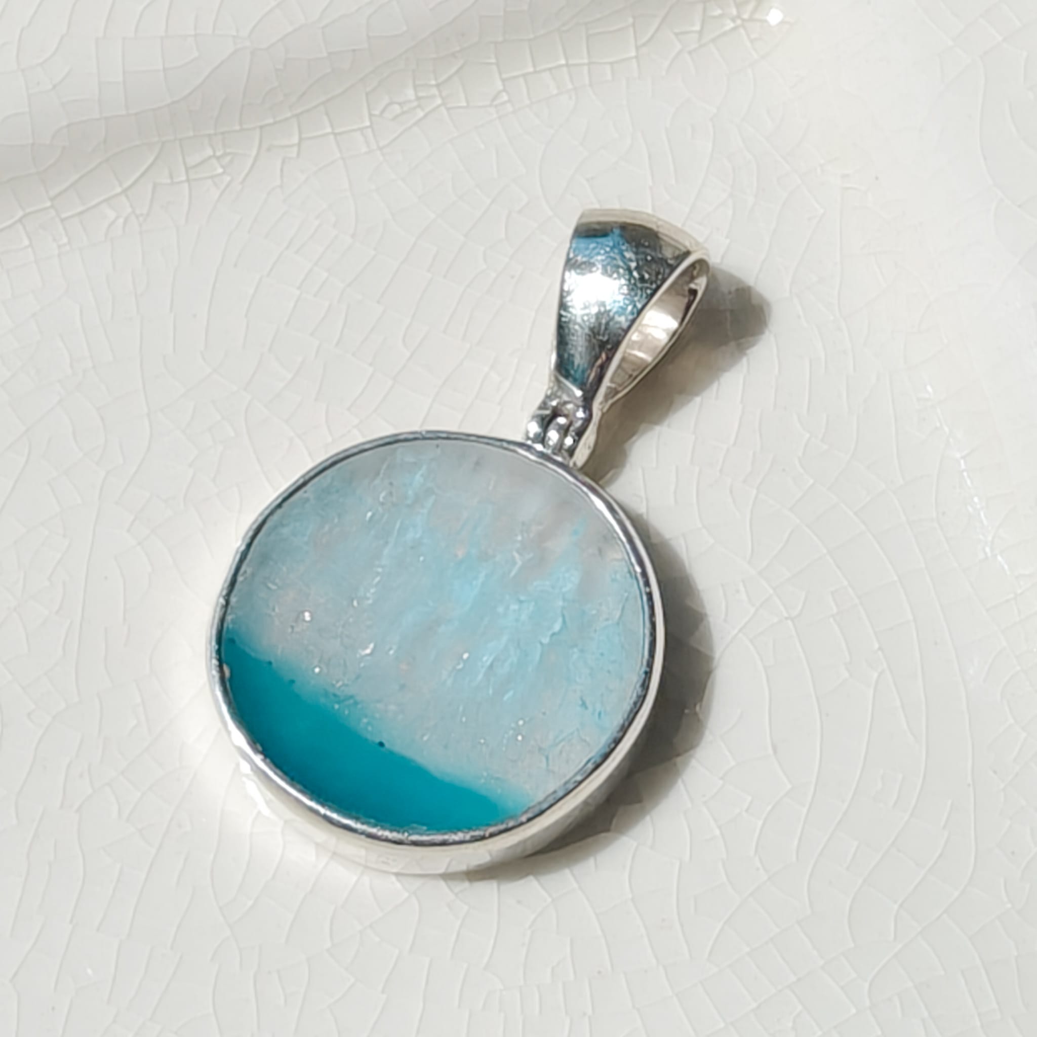 Hepburn and Hughes Blue Agate Pendant | 25mm Circle | Gemini Gemstone | Sterling Silver