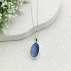 Hepburn and Hughes Blue Agate Pendant | 25mm Oval Gemstone | Sterling Silver
