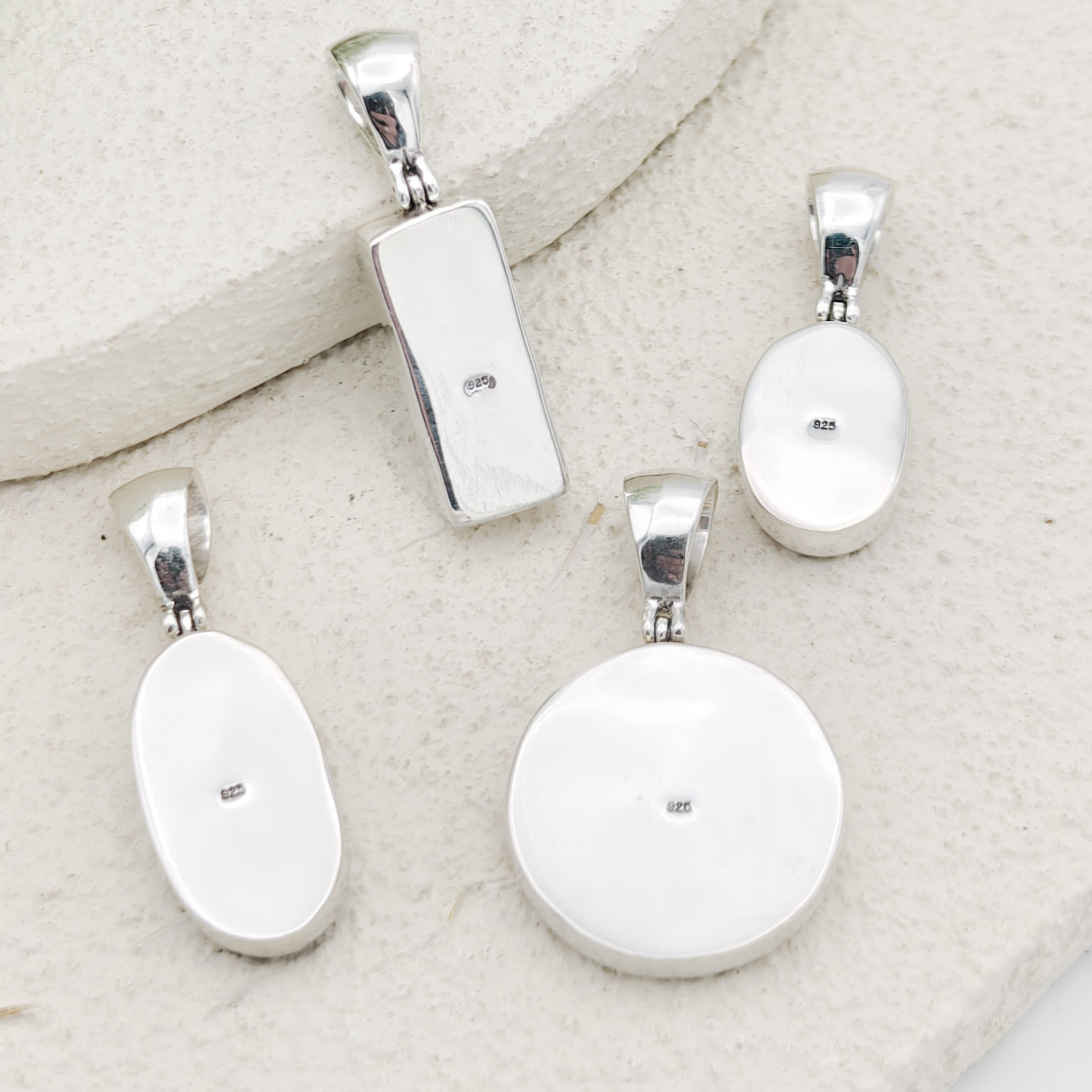 Hepburn and Hughes Blue Agate Pendant | 25mm Oval Gemstone | Sterling Silver