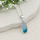 Hepburn and Hughes Blue Agate Pendant | 25mm Oval Gemstone | Sterling Silver