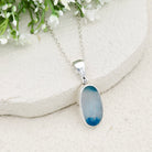 Hepburn and Hughes Blue Agate Pendant | 25mm Oval Gemstone | Sterling Silver