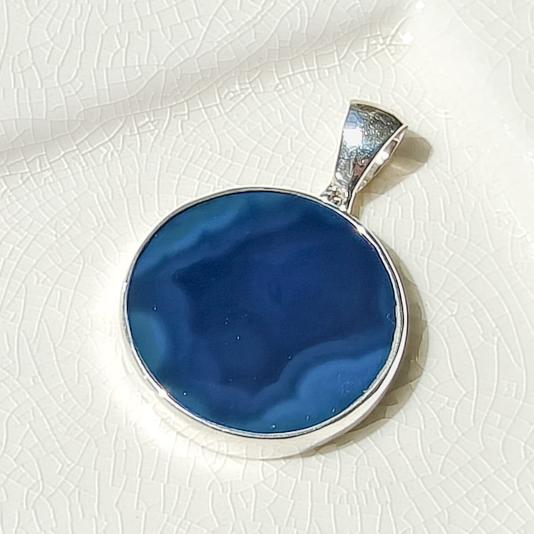 Hepburn and Hughes Blue Agate Pendant | 30mm Gemstone | Gemini Gift | Sterling Silver