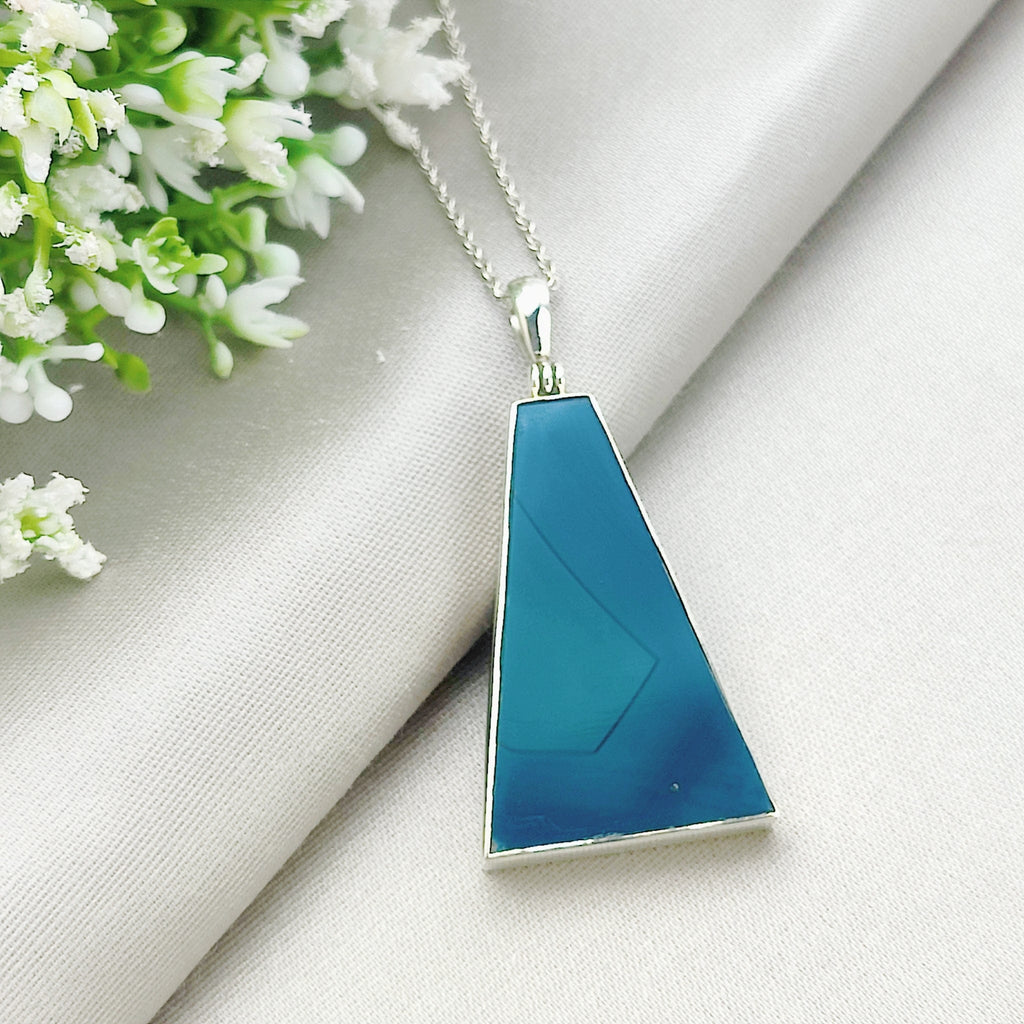 Hepburn and Hughes Blue Agate | Triangle | Gemstone Pendant | Gemini Gift | Sterling Silver