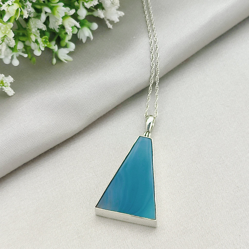 Hepburn and Hughes Blue Agate | Triangle | Gemstone Pendant | Gemini Gift | Sterling Silver