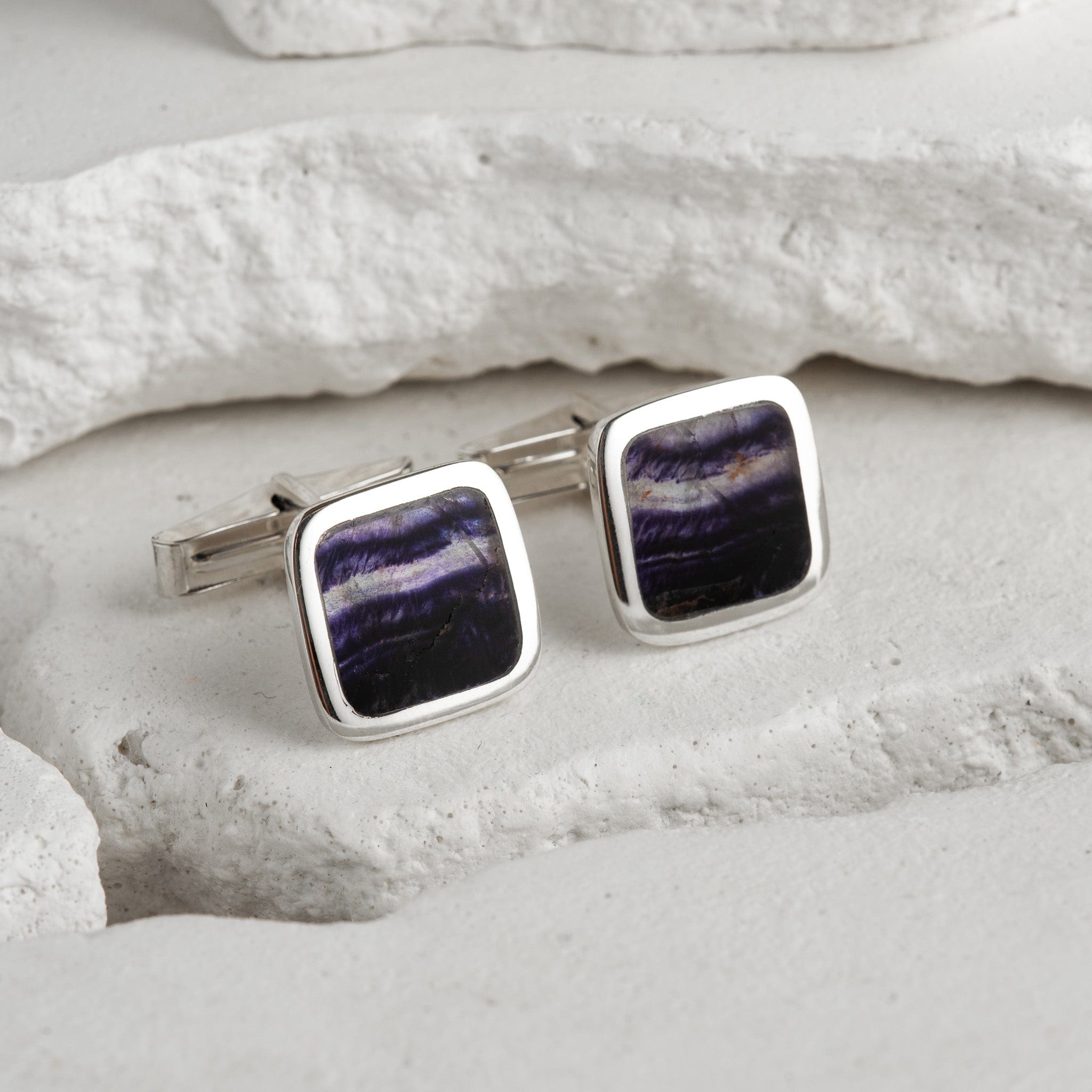 Hepburn and Hughes Blue John Cufflinks | British Gemstone | 3 Shapes | Sterling Silver