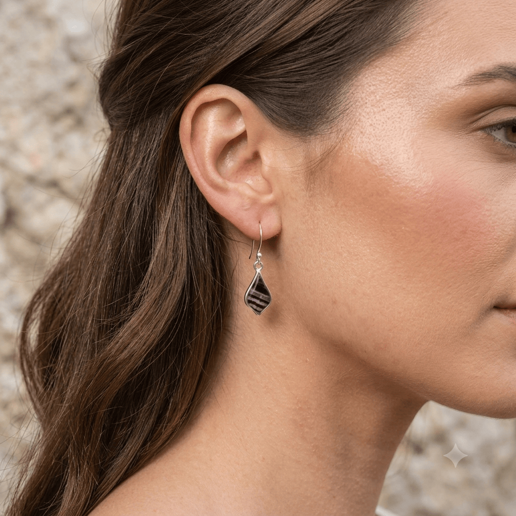 Hepburn and Hughes Blue John Sterling Silver Drop Earrings | Rare British Gemstone Earrings