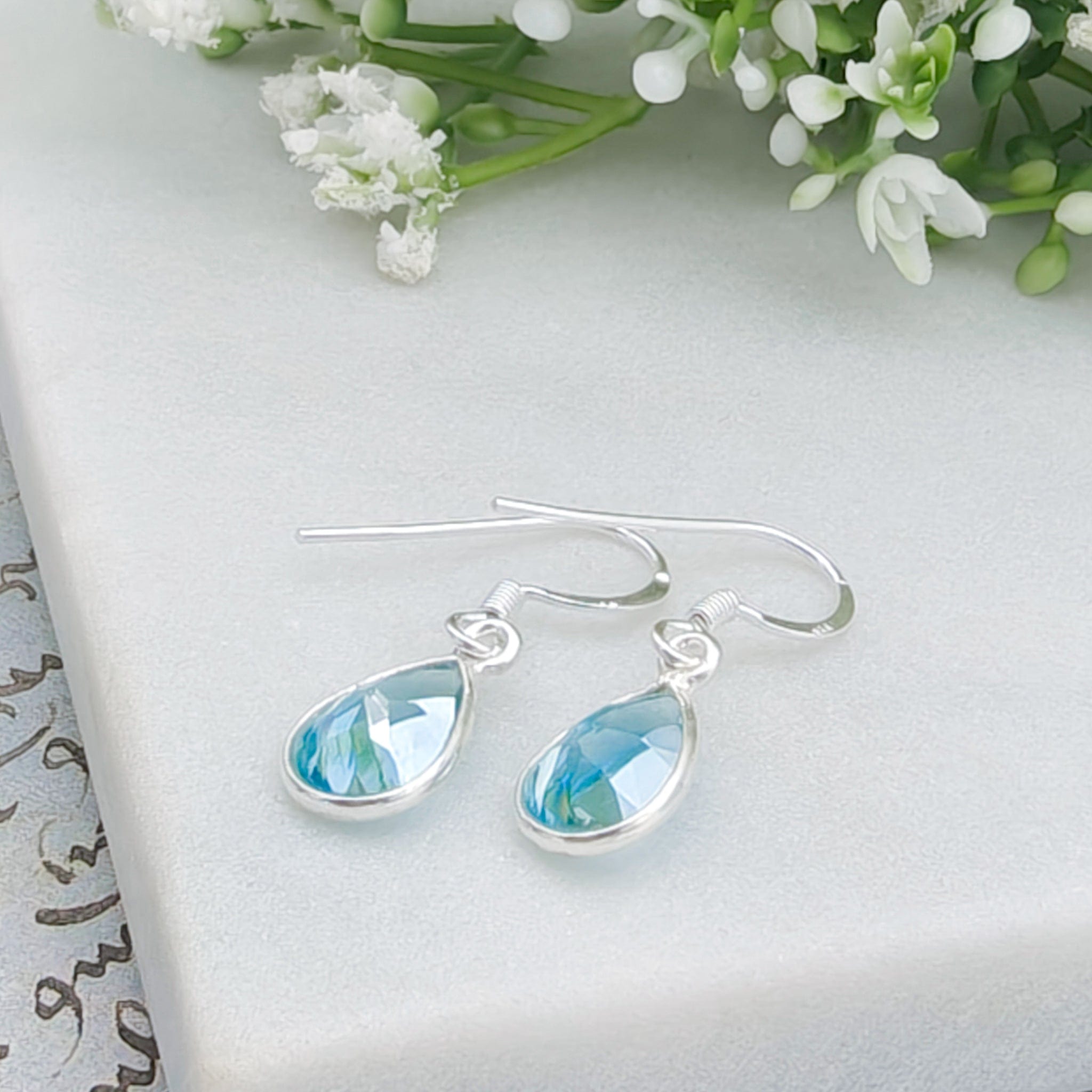 Hepburn and Hughes Blue Topaz Earrings | 12mm Teardrop | November Birthstone  | Sterling Silver