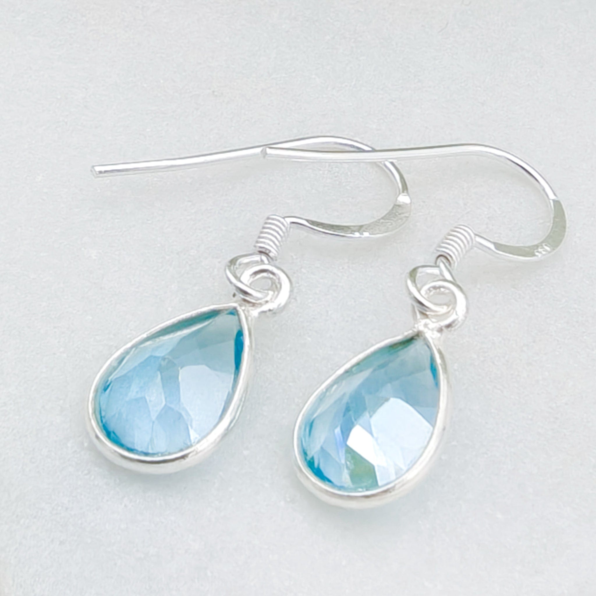 Hepburn and Hughes Blue Topaz Earrings | 12mm Teardrop | November Birthstone  | Sterling Silver