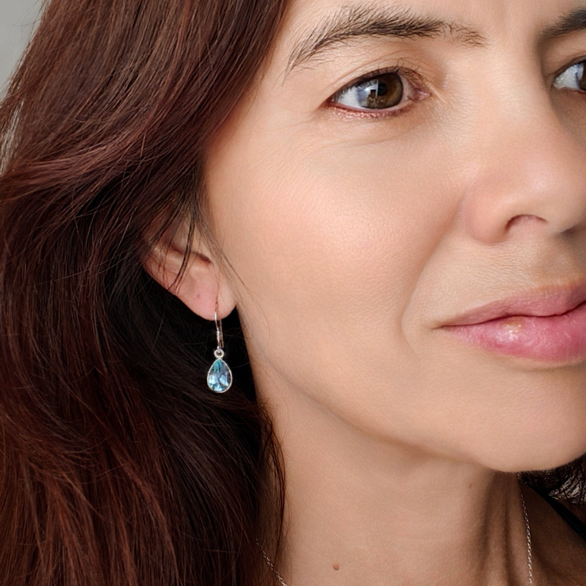 Hepburn and Hughes Blue Topaz Earrings | 12mm Teardrop | November Birthstone  | Sterling Silver