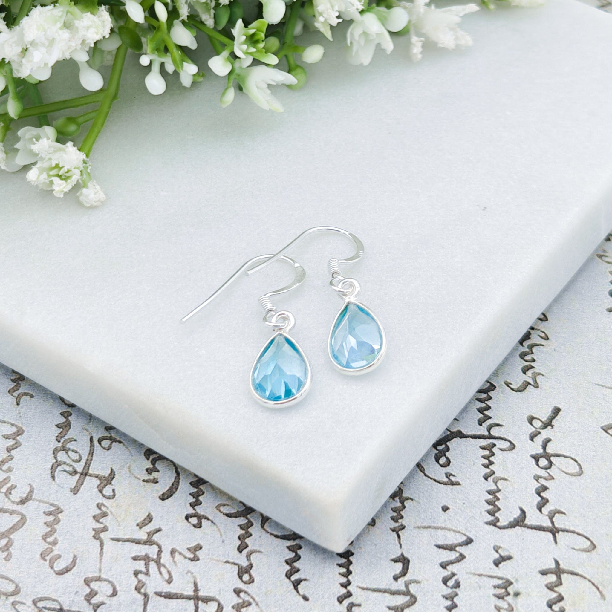 Hepburn and Hughes Blue Topaz Earrings | 12mm Teardrop | November Birthstone  | Sterling Silver