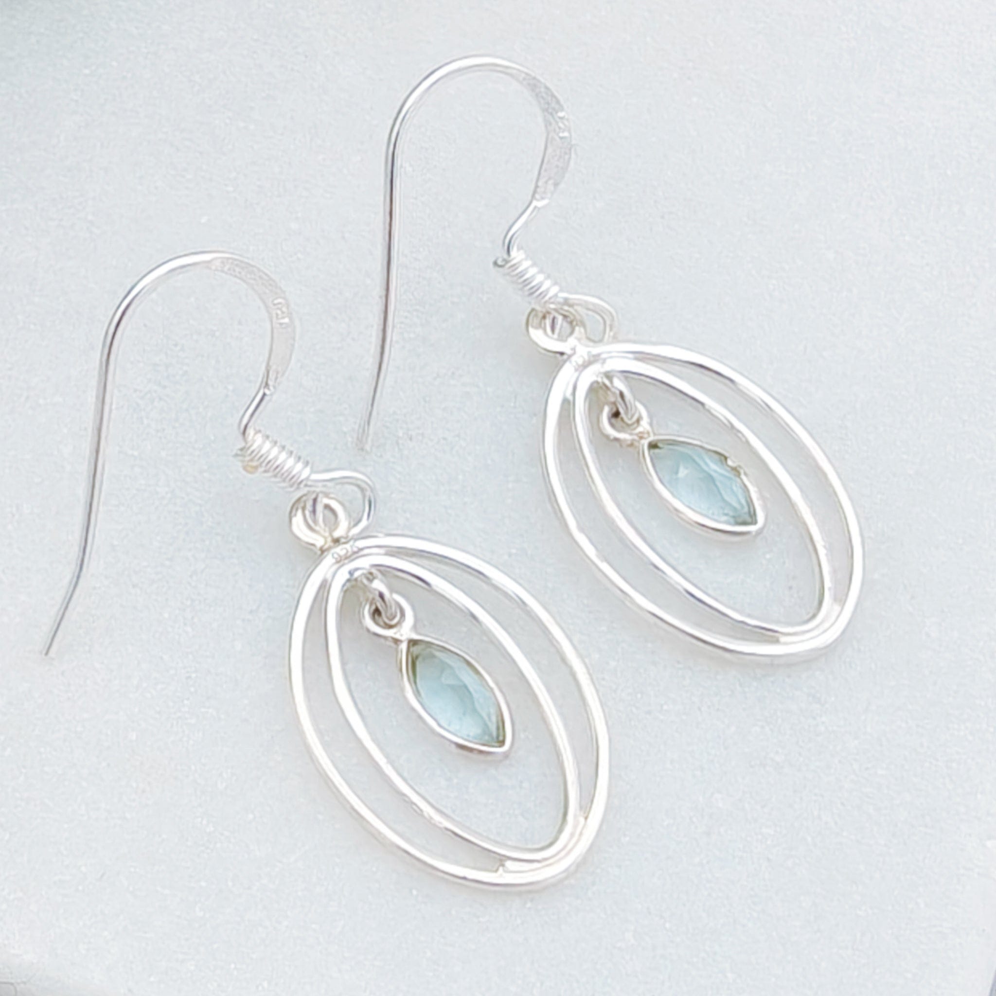 Hepburn and Hughes Blue Topaz Earrings | Double Oval | November Birthstone  | Sterling Silver