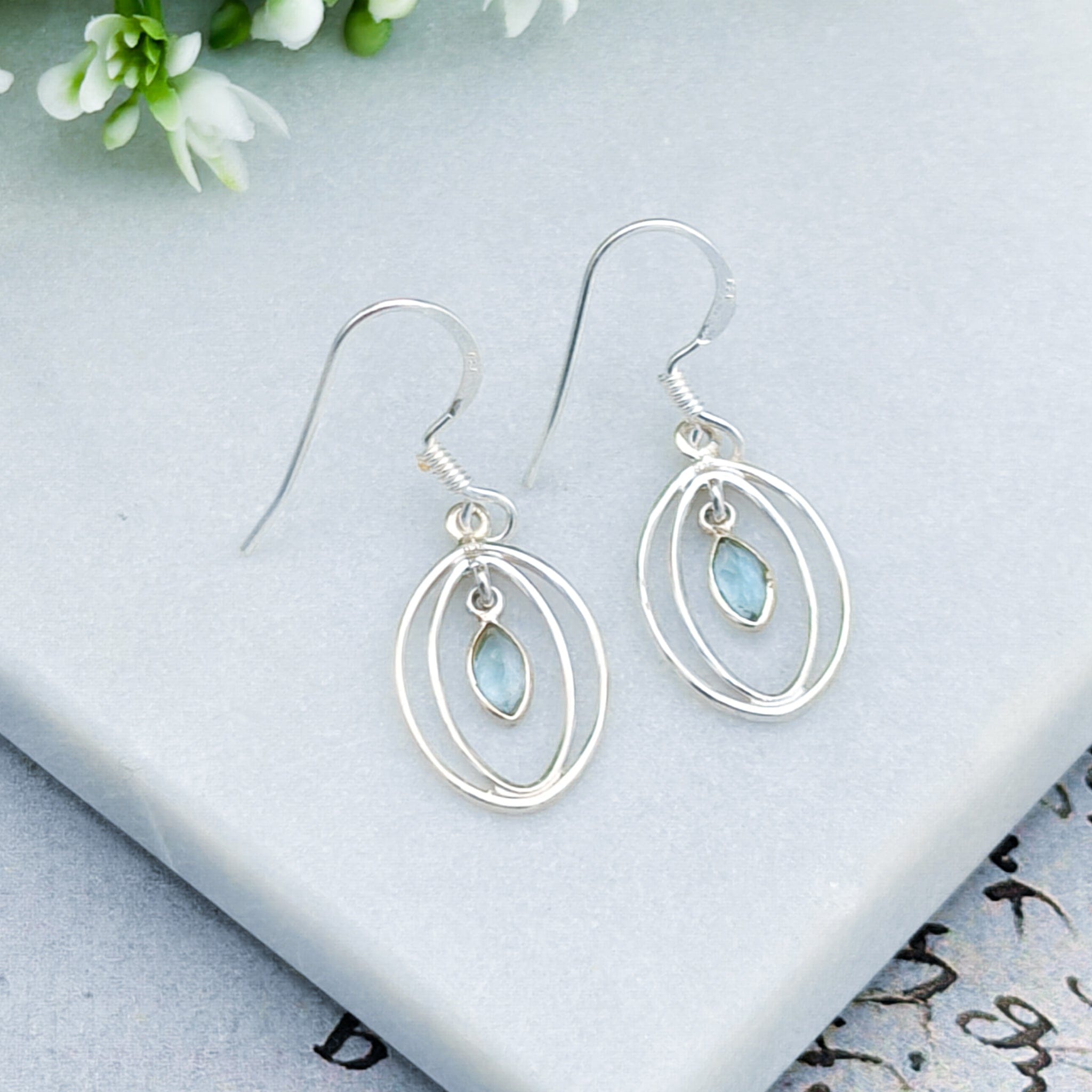 Hepburn and Hughes Blue Topaz Earrings | Double Oval | November Birthstone  | Sterling Silver