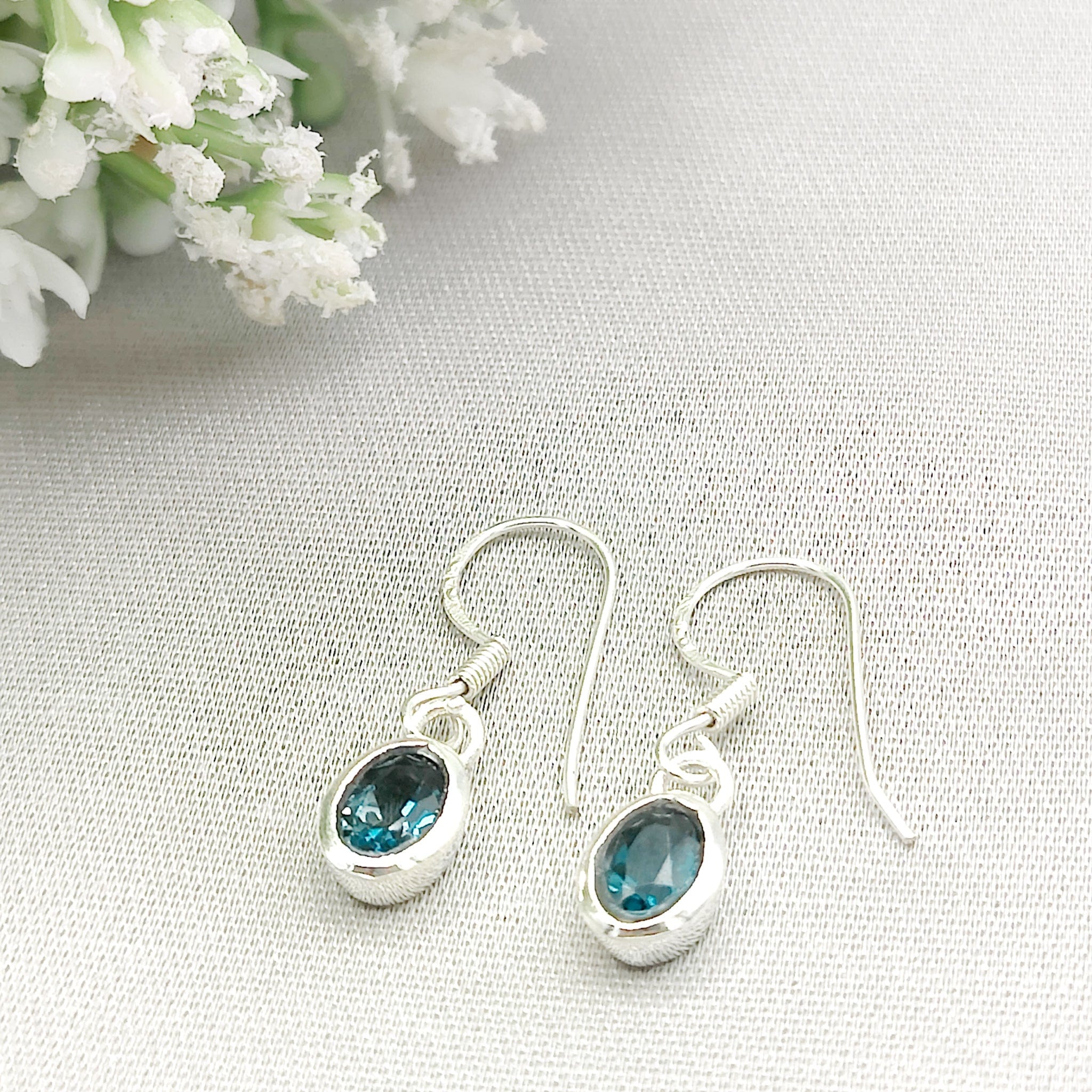 Hepburn and Hughes Blue Topaz Earrings | November Birthstone  | Sterling Silver