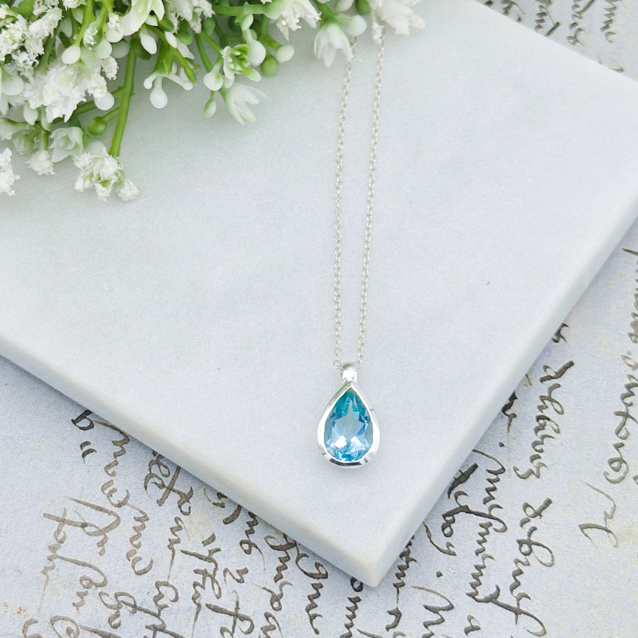 Hepburn and Hughes Blue Topaz Pendant | 15mm Teardrop | November Birthstone  | Sterling Silver