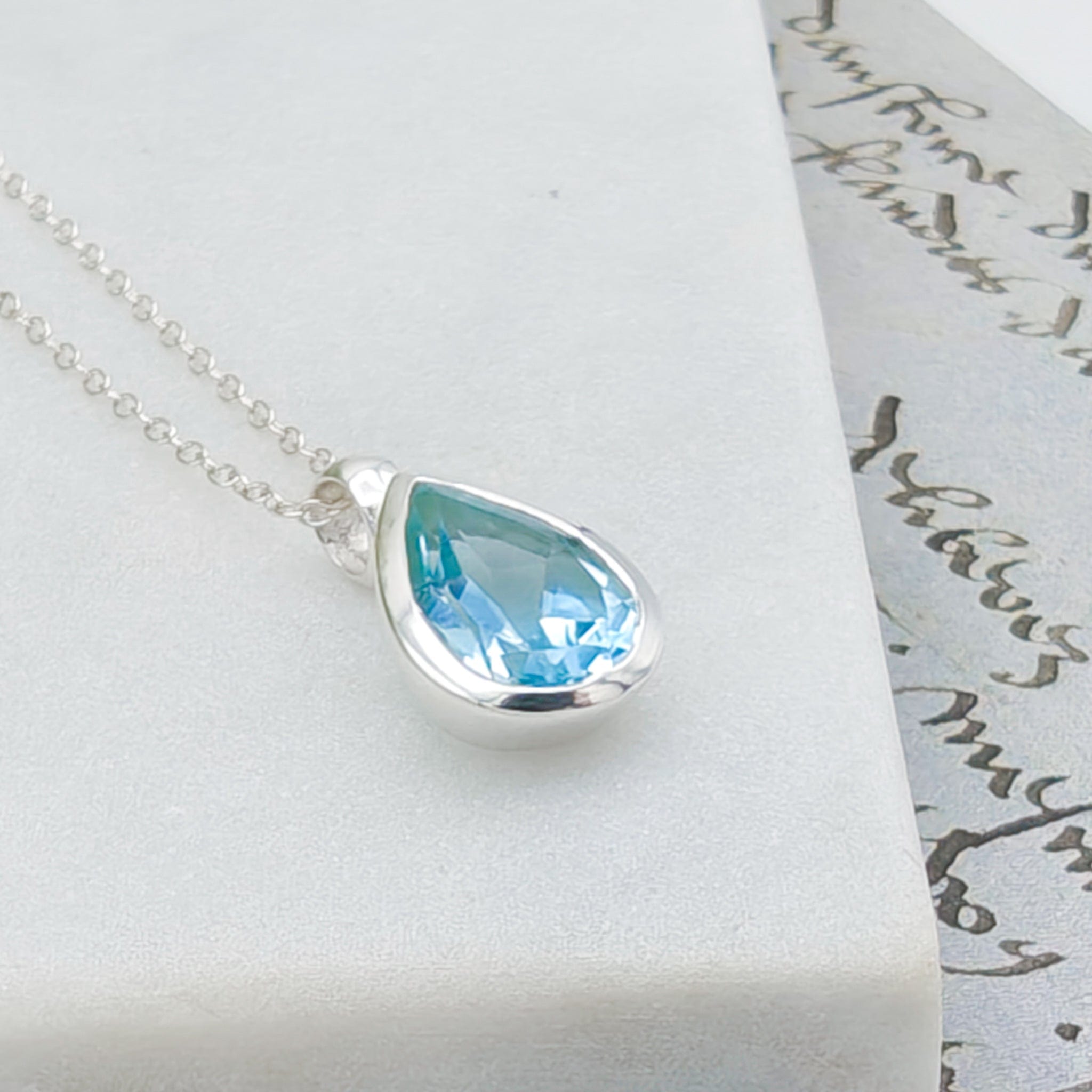 Hepburn and Hughes Blue Topaz Pendant | 15mm Teardrop | November Birthstone  | Sterling Silver