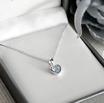 Hepburn and Hughes Blue Topaz Pendant | 8mm Heart | November Birthstone  | Sterling Silver