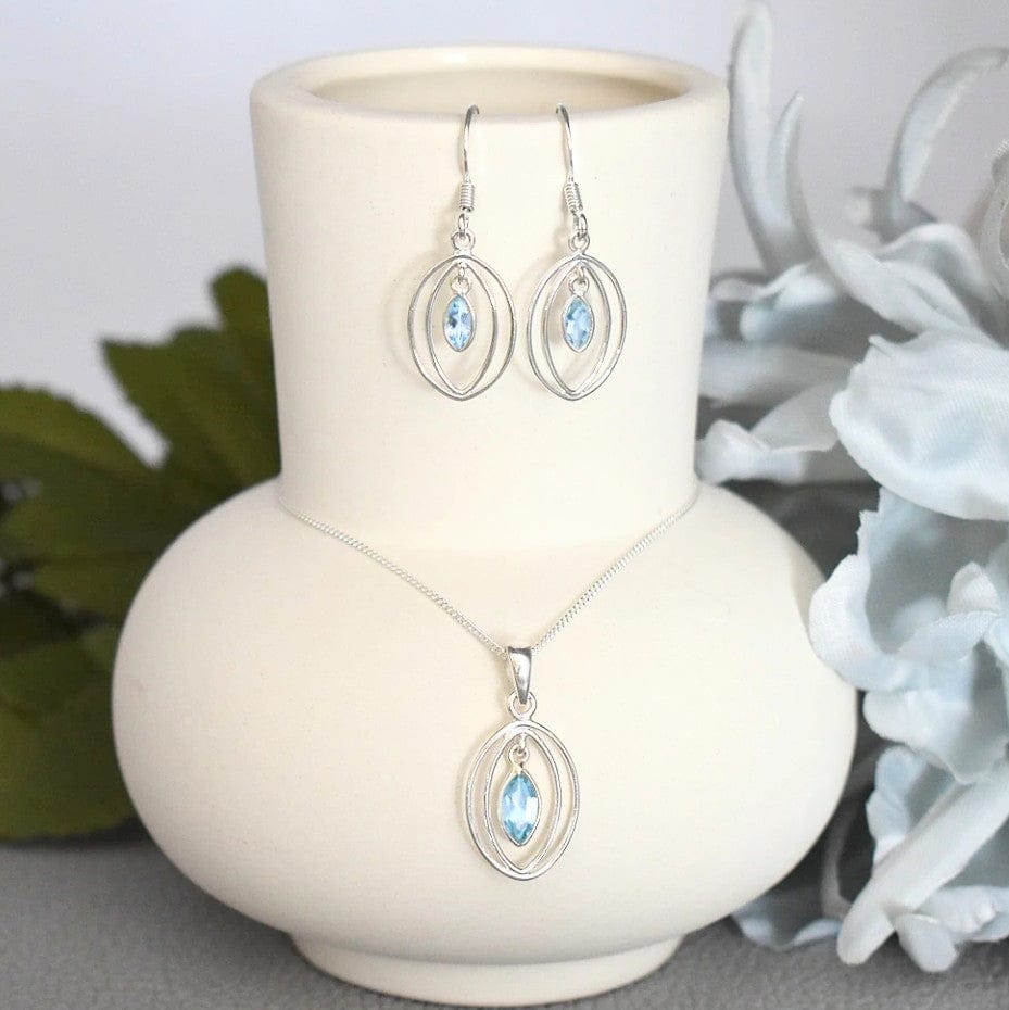 Hepburn and Hughes Blue Topaz Pendant | Double Oval | November Birthstone  | Sterling Silver