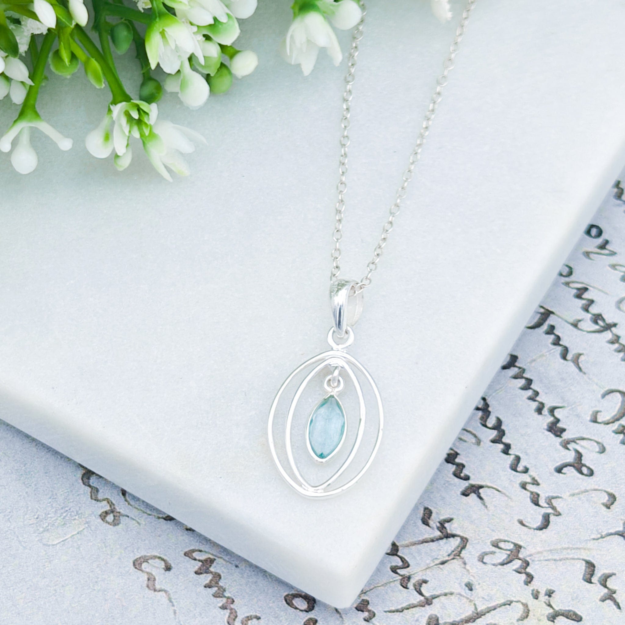 Hepburn and Hughes Blue Topaz Pendant | Double Oval | November Birthstone  | Sterling Silver