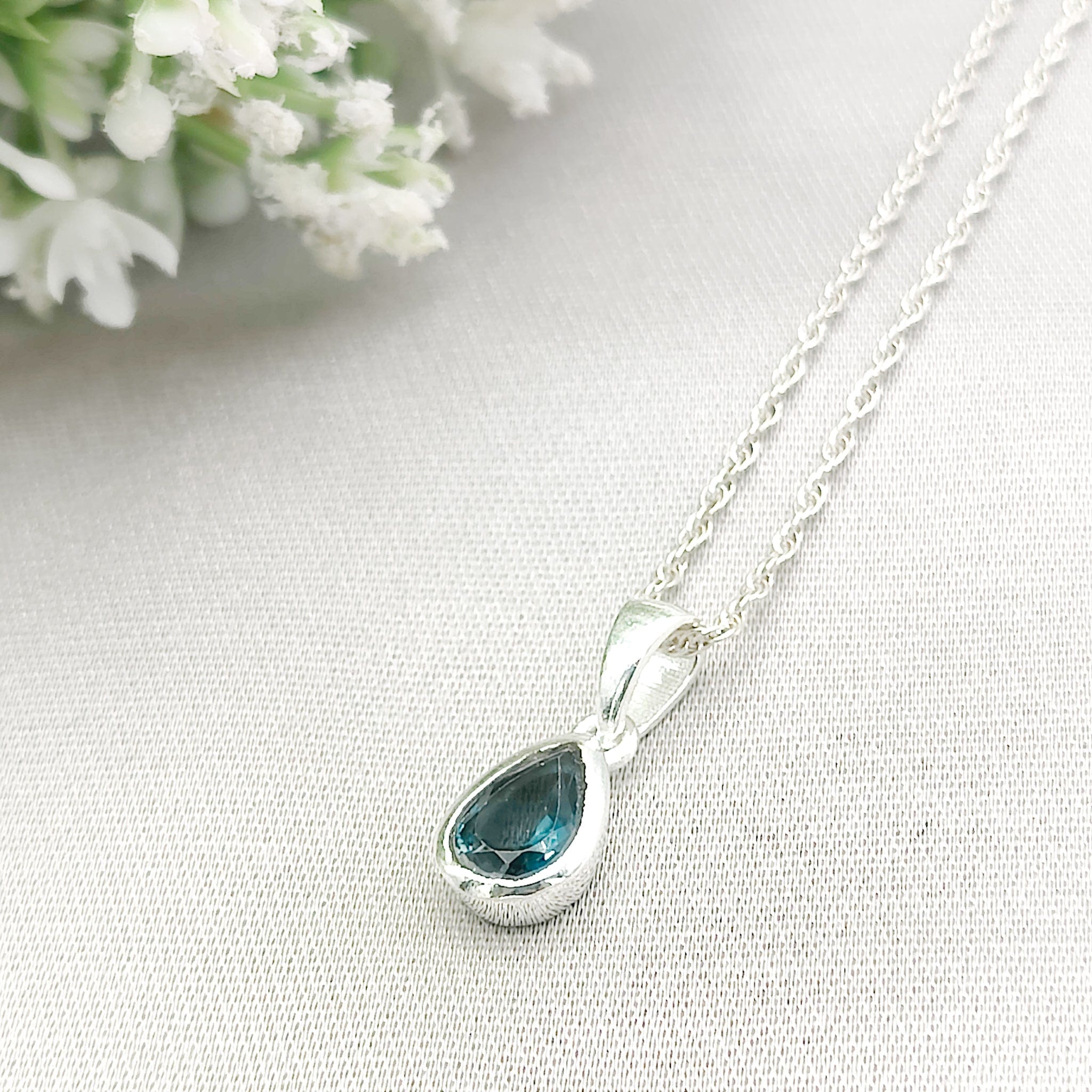 Hepburn and Hughes Blue Topaz Pendant | Faceted Teardrop Stone | November Birthstone  | Sterling Silver