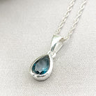 Hepburn and Hughes Blue Topaz Pendant | Faceted Teardrop Stone | November Birthstone  | Sterling Silver