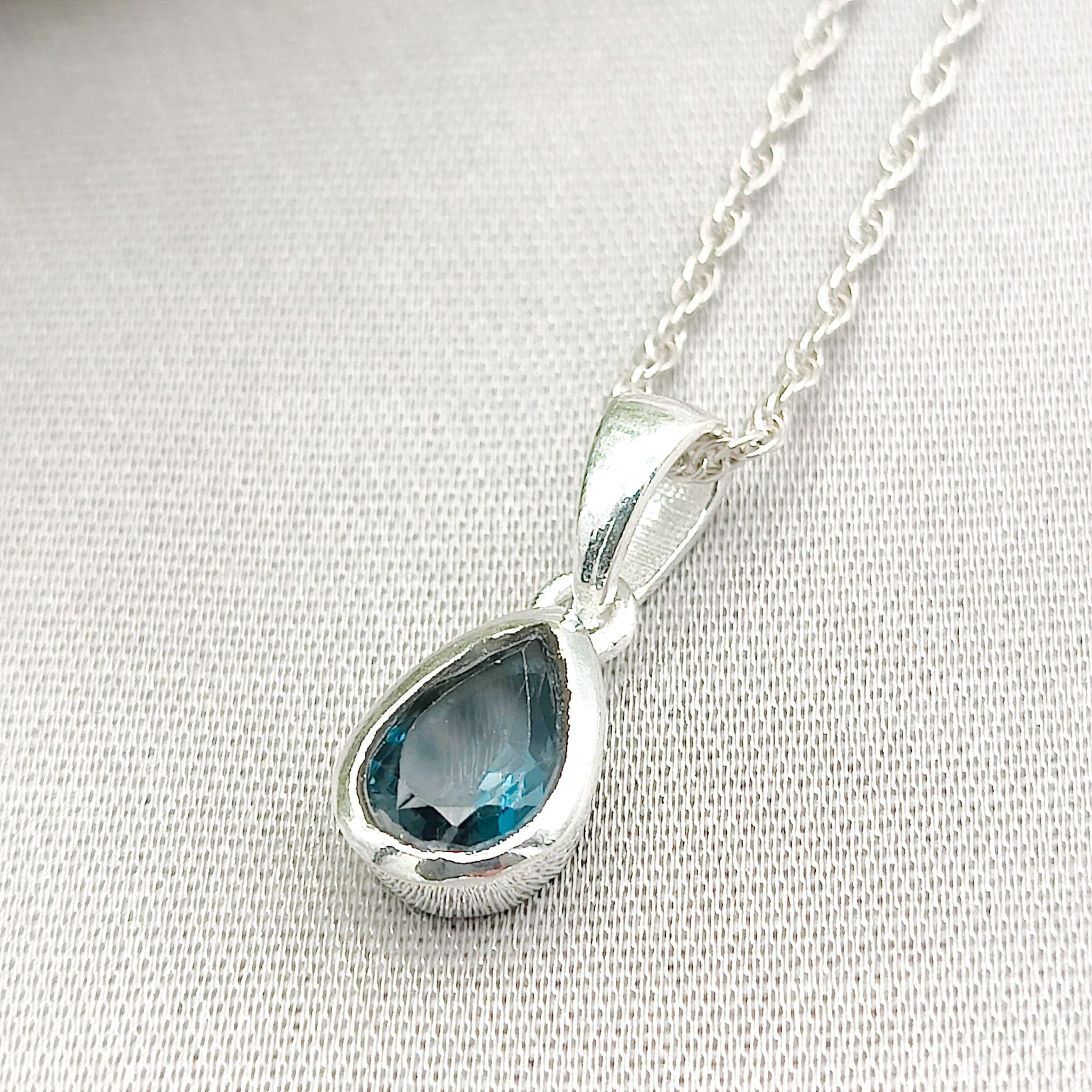 Hepburn and Hughes Blue Topaz Pendant | Faceted Teardrop Stone | November Birthstone  | Sterling Silver