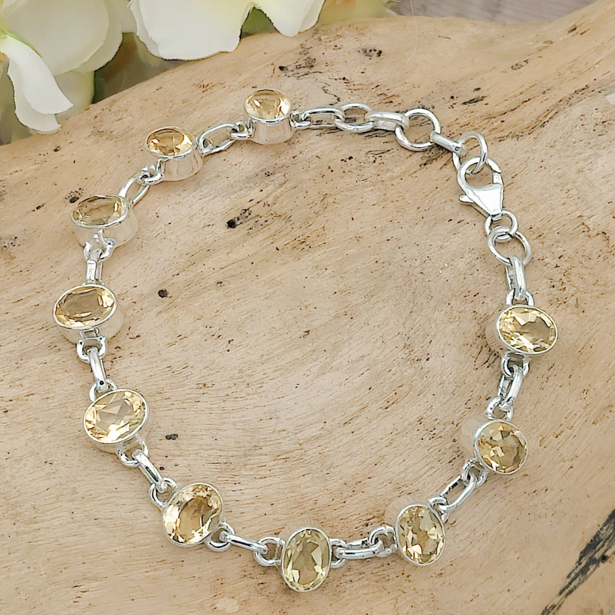 Hepburn and Hughes Citrine Bracelet | 10 Ovals | November Birthstone | Sterling Silver