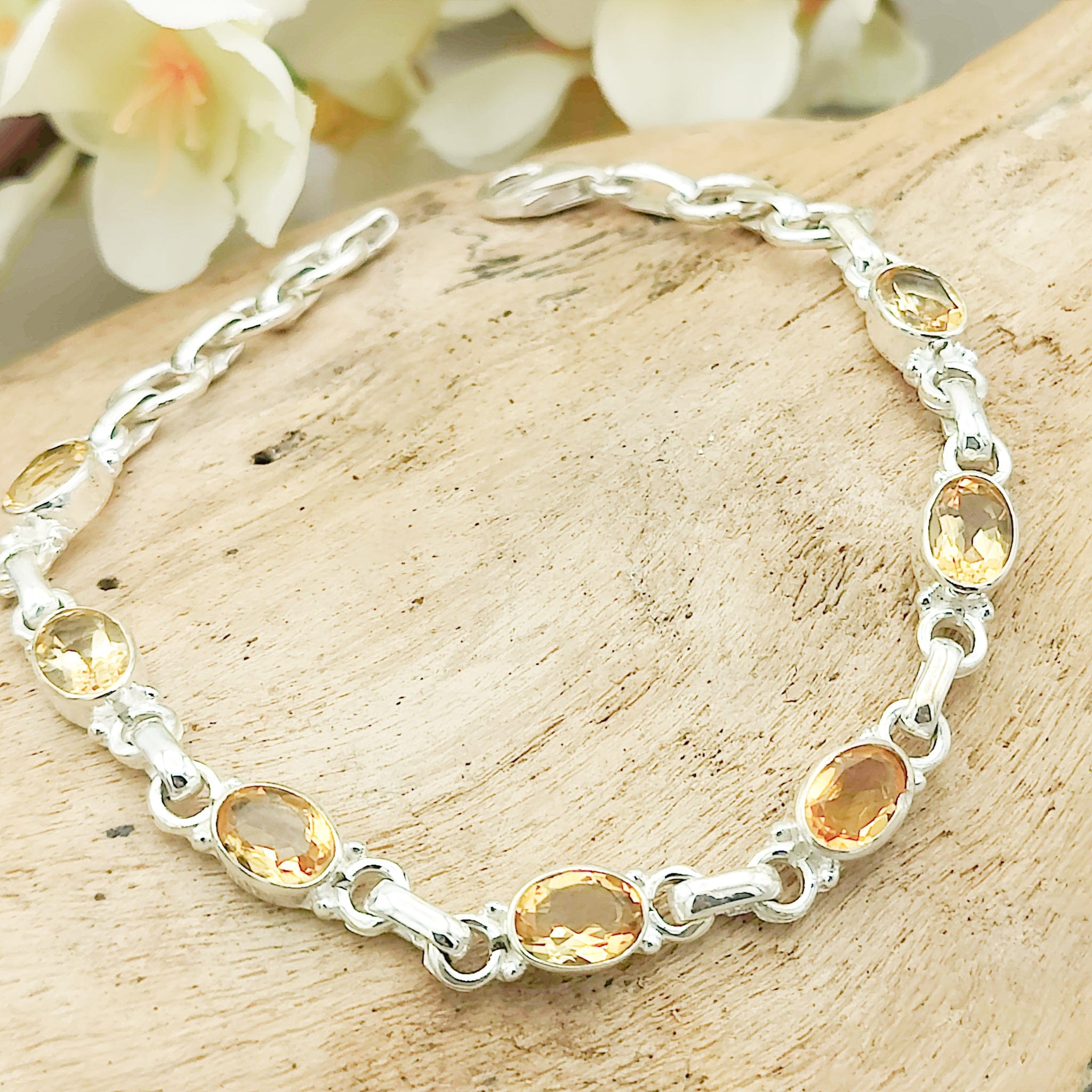 Hepburn and Hughes Citrine Bracelet | 7 Ovals | November Birthstone | Sterling Silver