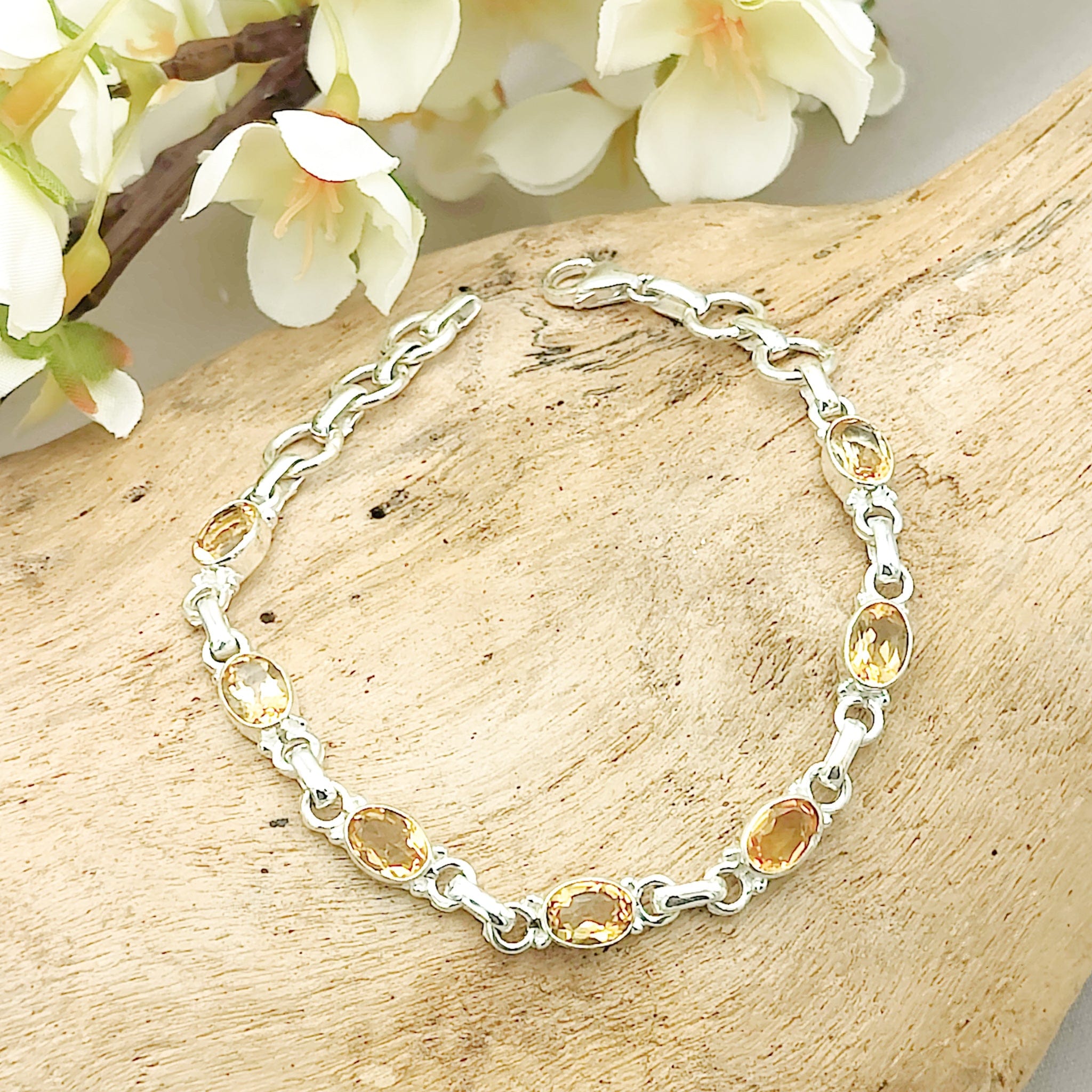 Hepburn and Hughes Citrine Bracelet | 7 Ovals | November Birthstone | Sterling Silver