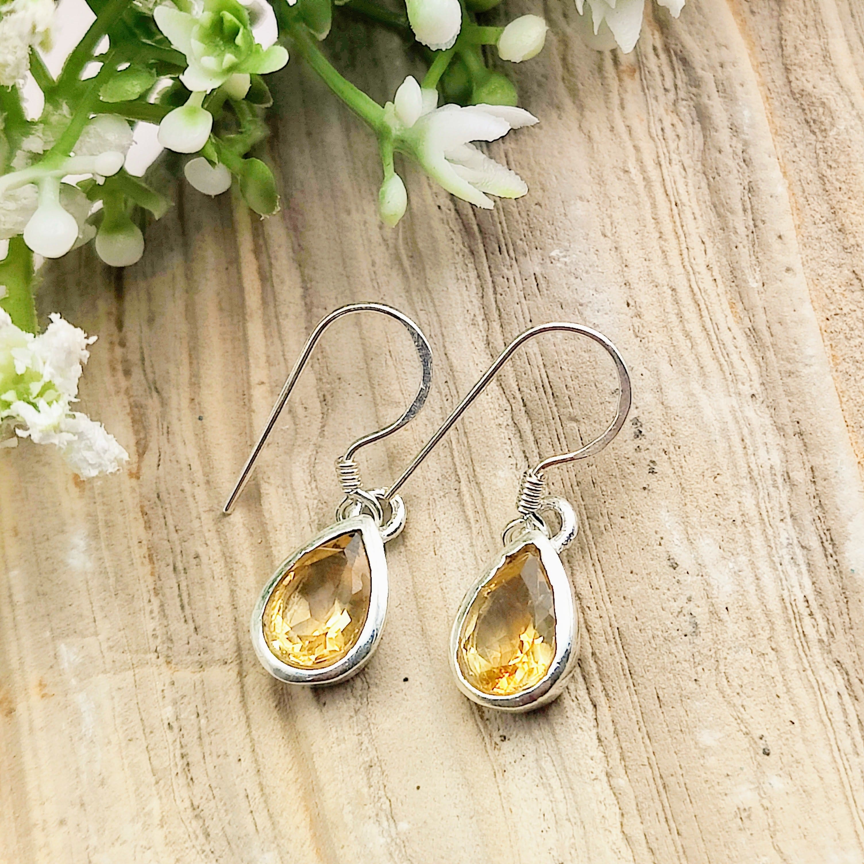 Hepburn and Hughes Citrine Earrings | Golden Teardrop | November Birthstone | Sterling Silver