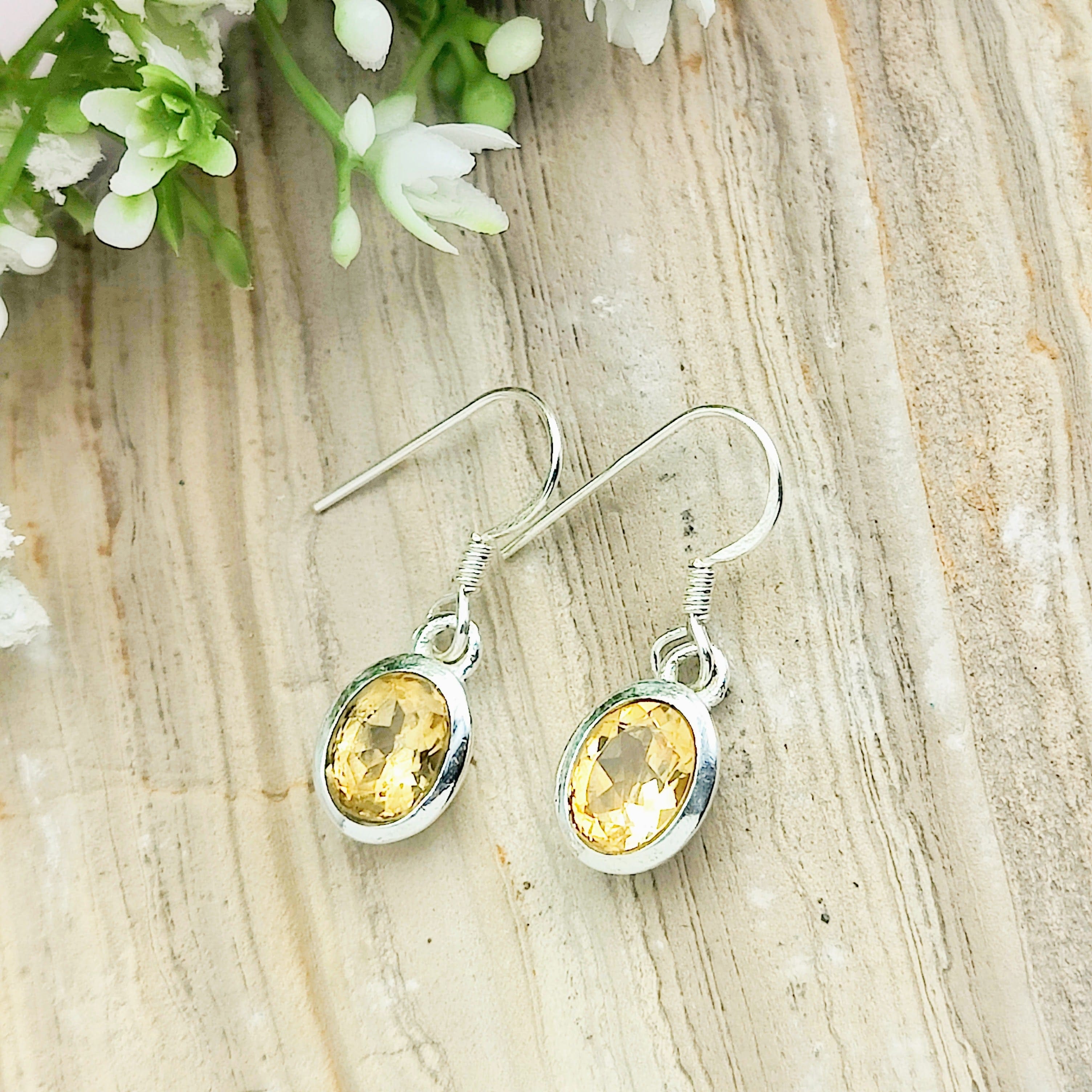 Hepburn and Hughes Citrine Earrings | Small Oval | November Birthstone | Sterling Silver