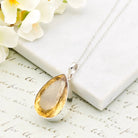 Hepburn and Hughes Citrine Pendant | 30mm Teardrop | November Birthstone | Sterling Silver