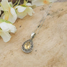 Hepburn and Hughes Citrine Pendant | Ornate Teardrop | November Birthstone | Sterling Silver