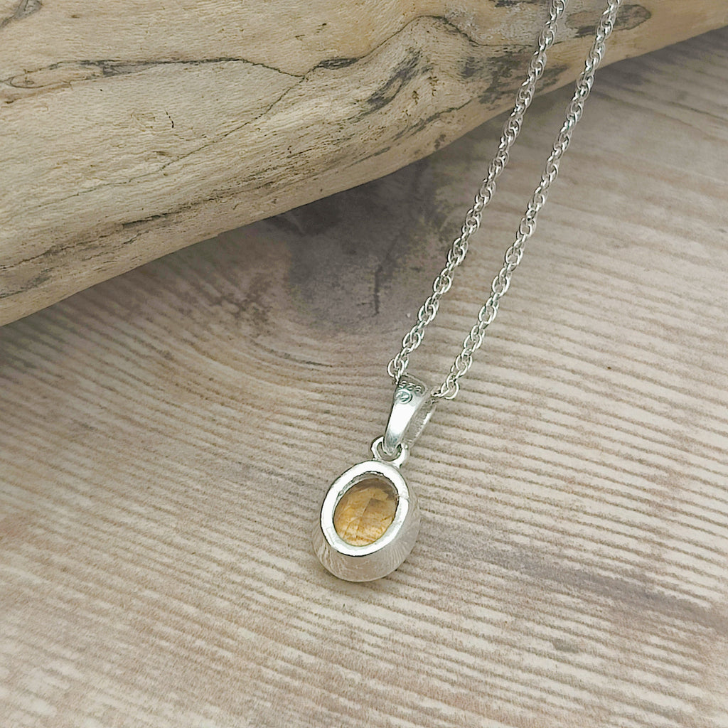 Hepburn and Hughes Citrine Pendant | Small Oval Gemstone | Sterling Silver