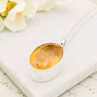Hepburn and Hughes Citrine Sterling Silver Pendant | 30mm Faceted Oval | 13th Anniversary