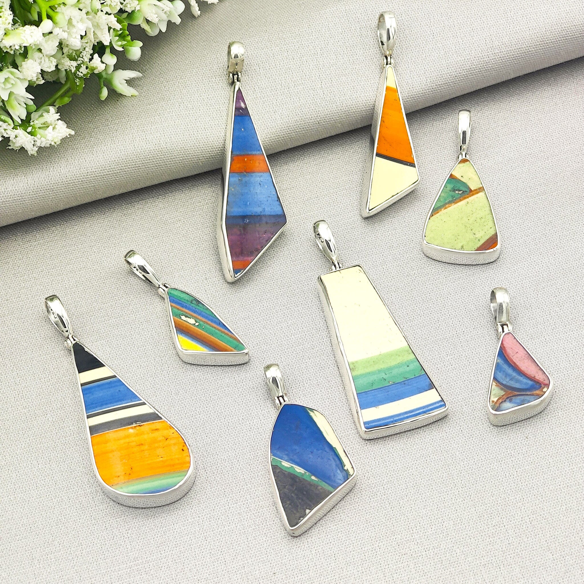 Hepburn and Hughes Clarice Cliff Pendant | Original Orange/Yellow Art Deco Pottery | Sterling Silver
