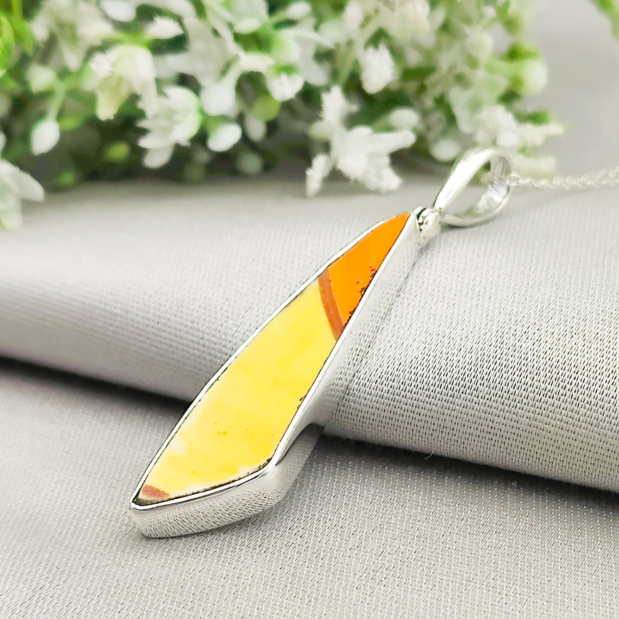 Hepburn and Hughes Clarice Cliff Pendant | Original Orange/Yellow Art Deco Pottery | Sterling Silver
