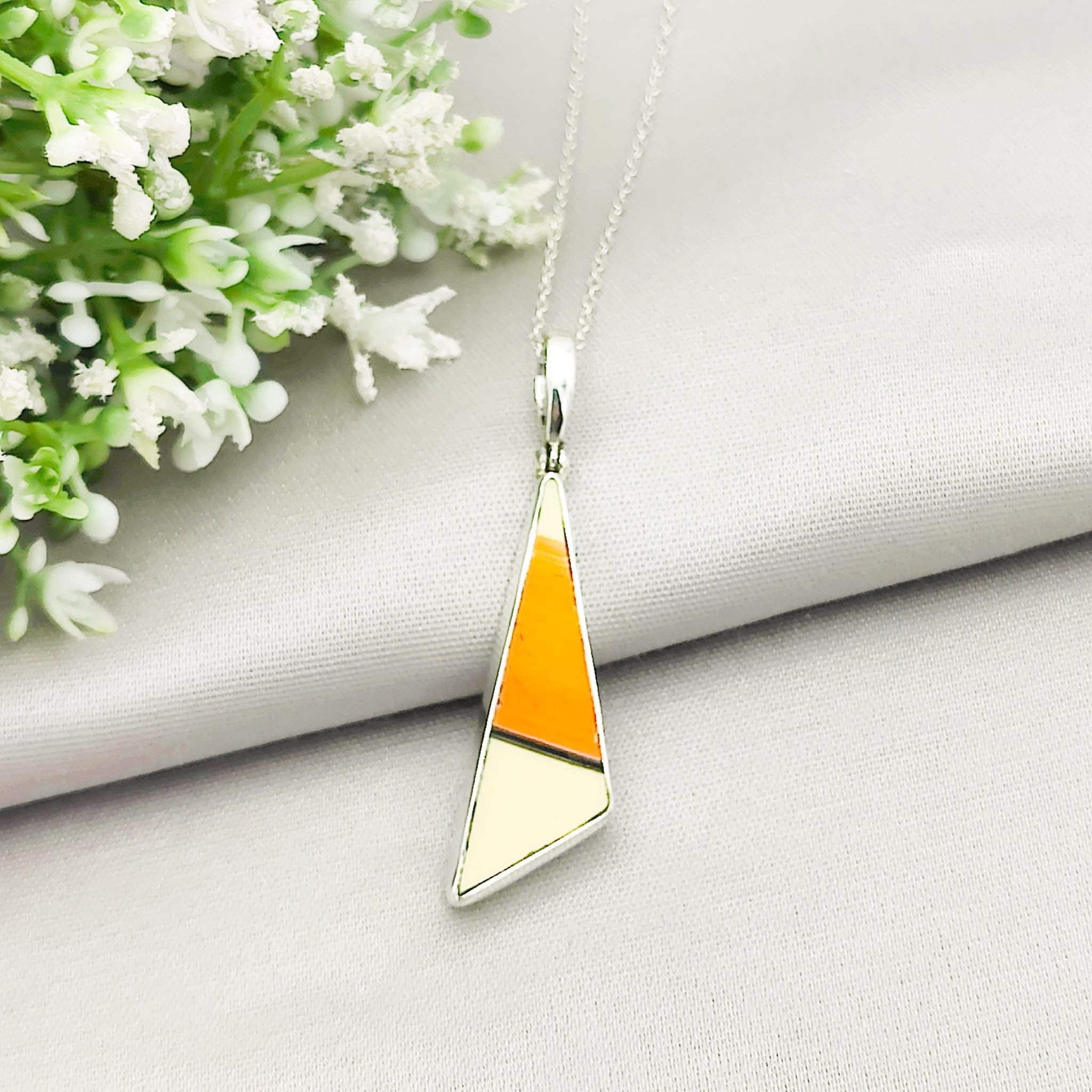 Hepburn and Hughes Clarice Cliff Pendant | Original Orange/Yellow Art Deco Pottery | Sterling Silver