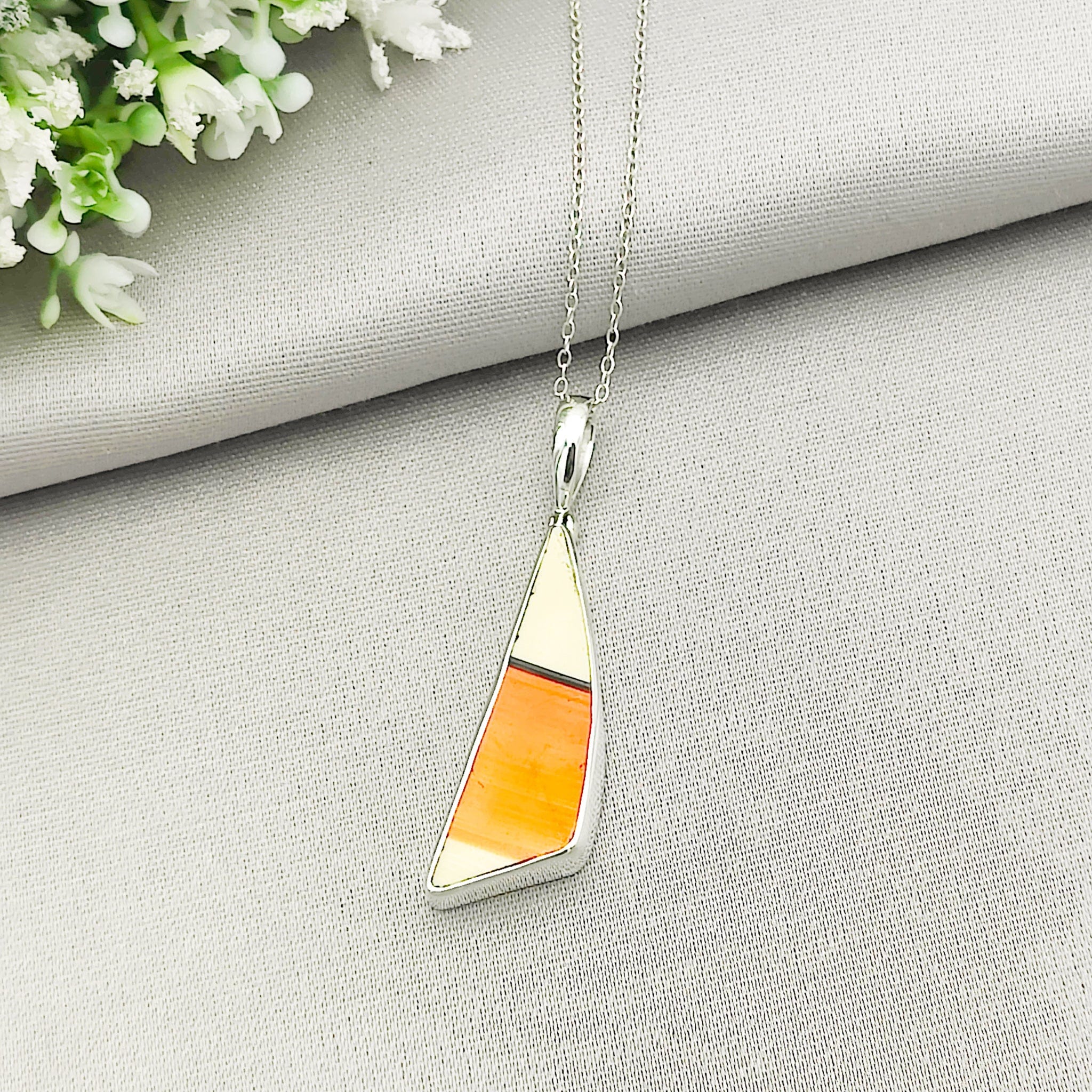 Hepburn and Hughes Clarice Cliff Pendant | Original Orange/Yellow Art Deco Pottery | Sterling Silver